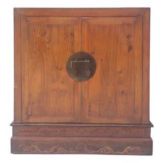 Antique Square Corner Elm Storage Cabinet For Sale