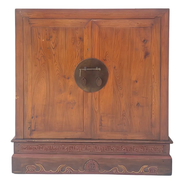 Antique Square Corner Elm Storage Cabinet For Sale