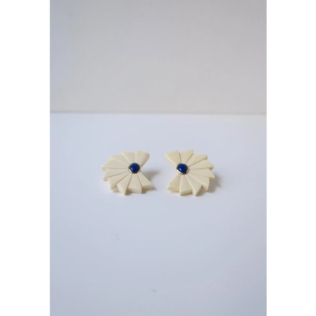 Art Deco 14kt Gold and Blue Lapis Earrings, Pair, Circa 1980s 1990s For Sale In New York - Image 6 of 7