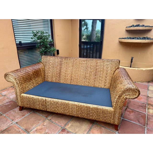 Vintage Palecek “Sweater Weave Studio” Loveseat by Katja featuring Palecek’s signature handwoven rattan craftsmanship and...