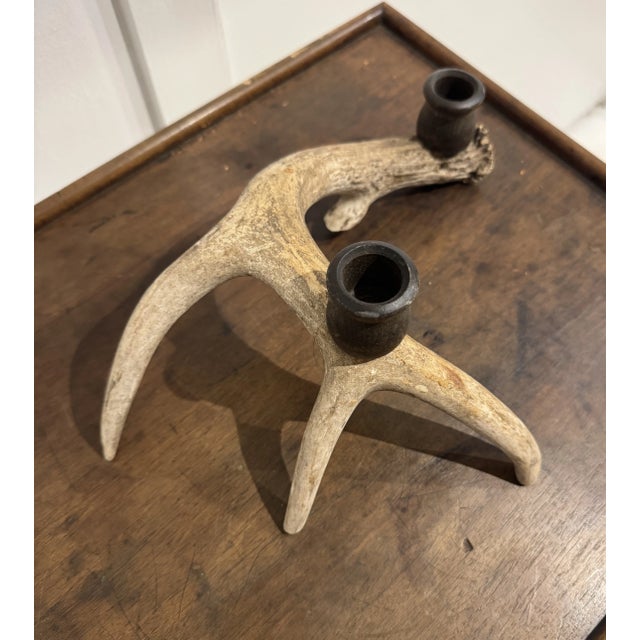 Vintage Rustic Antler Candleholder For Sale In New York - Image 6 of 10
