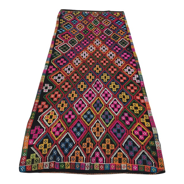 1960s Vintage Colorful Patterned Rug- 3′10″ × 9′8″ For Sale