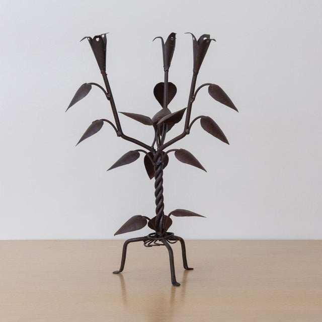 1930s Pair of French Iron Leaf Candlesticks For Sale - Image 11 of 14