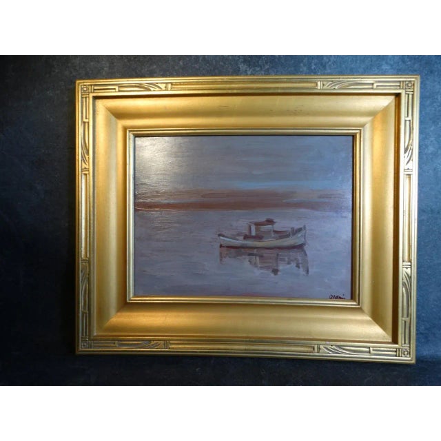 Wood 1940s "Tranquility" Nautical Oil Painting by Anders Aldrin, Framed For Sale - Image 7 of 7