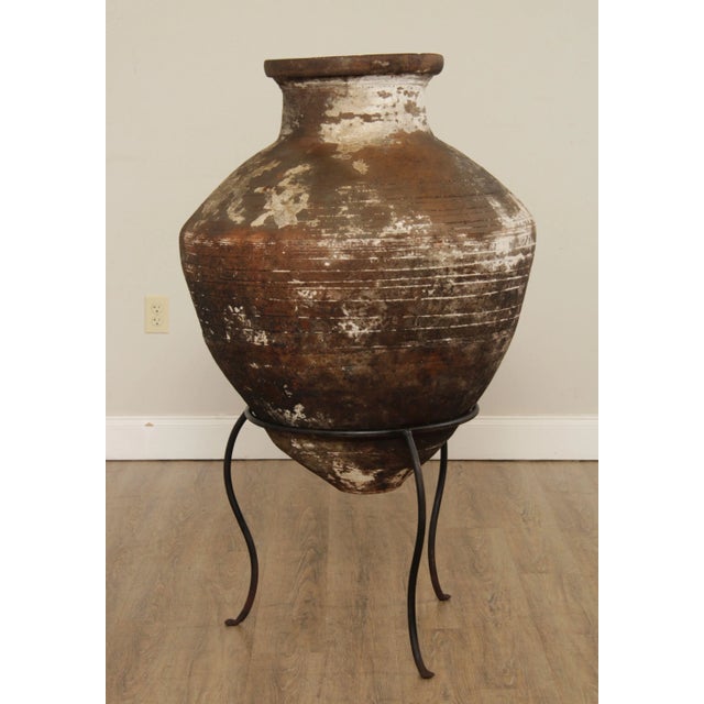 19th Century Mediterranean Large Terra Cotta Amphora Floor Vase on Stand For Sale - Image 4 of 13