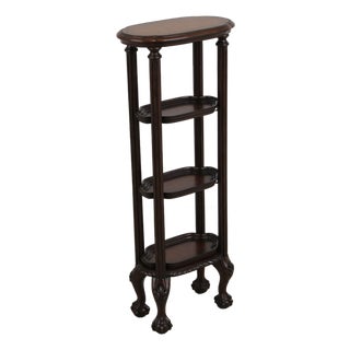 Leather Top Victorian Style Carved Mahogany Etagere Bookshelf For Sale