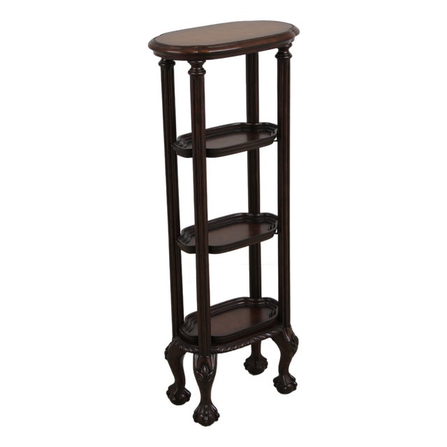 Leather Top Victorian Style Carved Mahogany Etagere Bookshelf For Sale