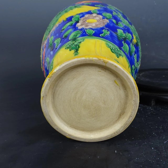 Ceramic Chinese Vintage Ceramic Vase,Ming Dynasty Yongle Marked Yellow Ground Famille Verte Porcelain Fish Tail Vase With Dragon Phoenix Relief For Sale - Image 7 of 7
