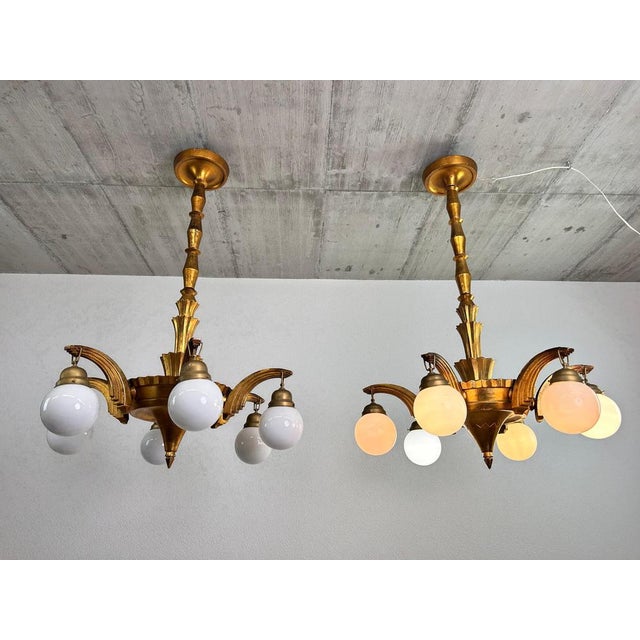 Large Art Deco Chandeliers in the style of Dagobert Peche, 1920s For Sale - Image 14 of 15