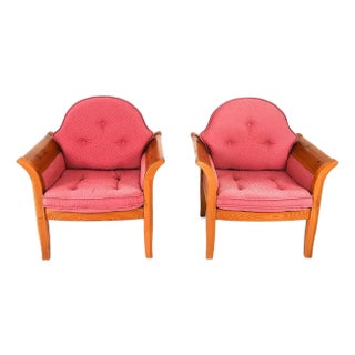 1970s Pair of Mid Century Scandinavian Lounge Chairs Armchairs With Tufted Upholstery For Sale