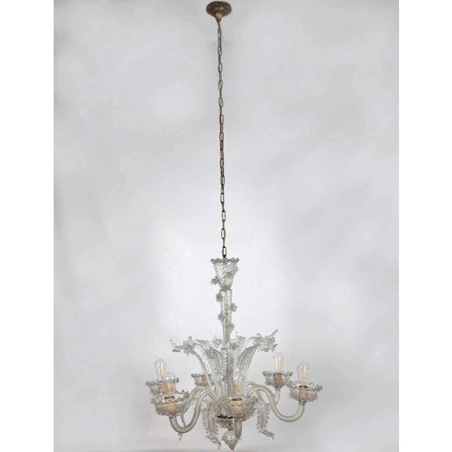 Silver Six-Arm Venetian Murano Chandelier. Restored For Sale - Image 8 of 13