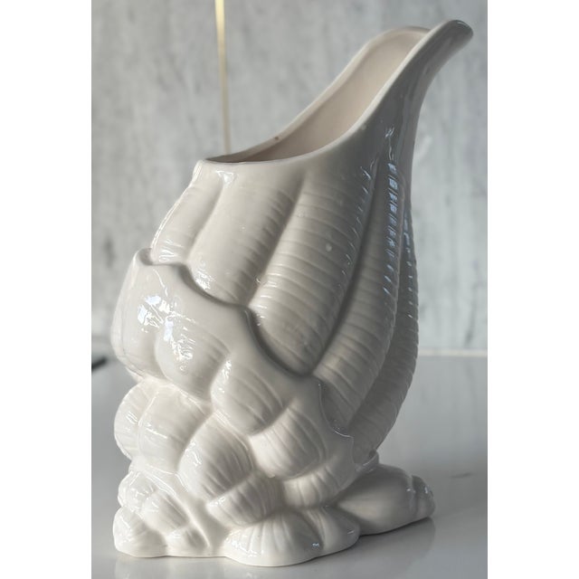 White Ceramic Sea Shell. Ase For Sale In Palm Springs - Image 6 of 10