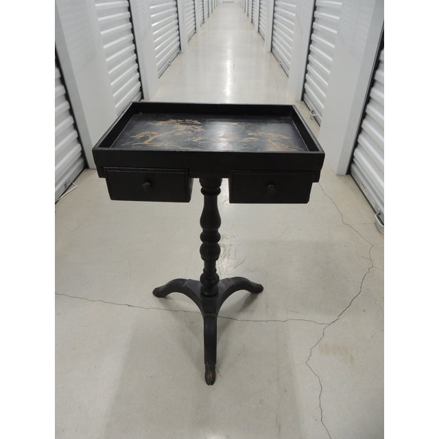 Vintage Black Lacquered Top Chinoiserie Style Tray Table For Sale - Image 14 of 14