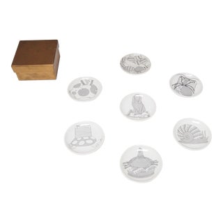 Collection of Seven Vintage Coasters by Piero Fornasetti for Banca Unione Milano For Sale