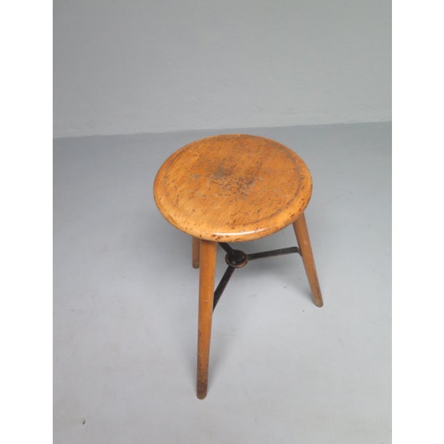 1950s Tall Wooden 3-Legged Stool, 1950s For Sale - Image 5 of 7