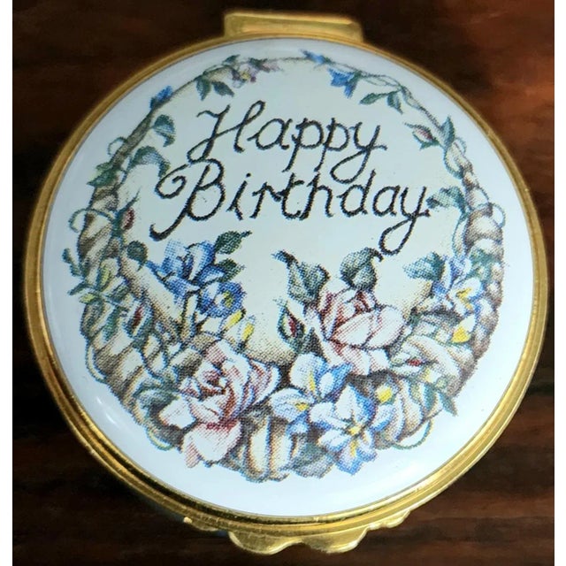 1970s Kingsley English Fine Enamel "Happy Birthday" Round Box For Sale - Image 5 of 10