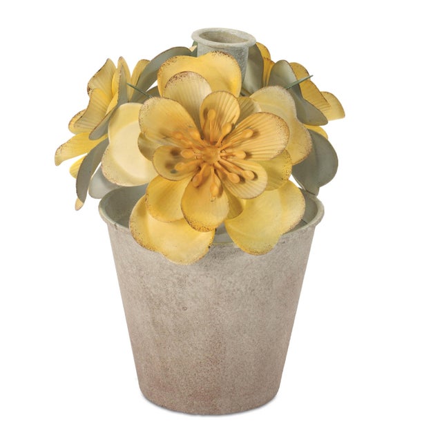 Farmhouse Sculpted Metal Flower Pot Taper Candle Holder (Set of 2) For Sale - Image 3 of 3