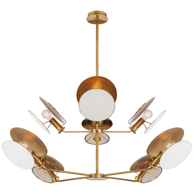 Osiris Large Reflector Chandelier in Hand-Rubbed Antique Brass with Linen Diffuser Designer: Thomas O'Brien Fixture...