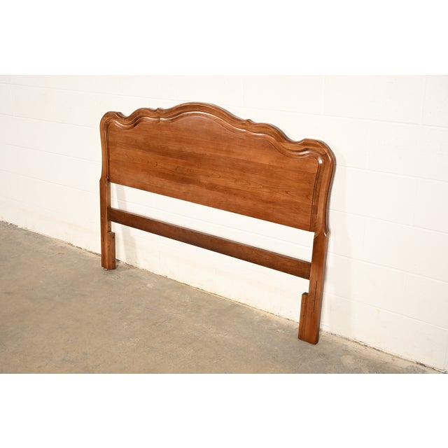 French Provincial Kindel Furniture French Provincial Louis XV Cherry Wood Full Size Headboard, Circa 1960s For Sale - Image 3 of 9