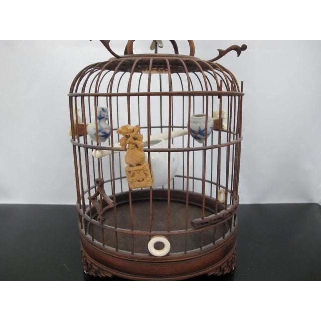 Very Sweet Chinese Wood Bird Cage Carved Tokens Pots & Porcelain Pots For Sale - Image 15 of 18