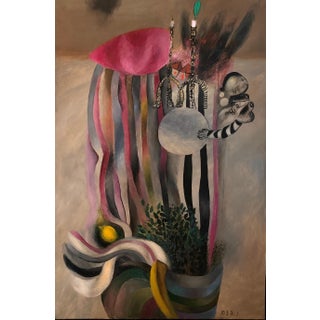 Naftali Bezem, Israeli Surrealist Judaica Abstract Oil Painting Naftali Bezem Bezalel School For Sale