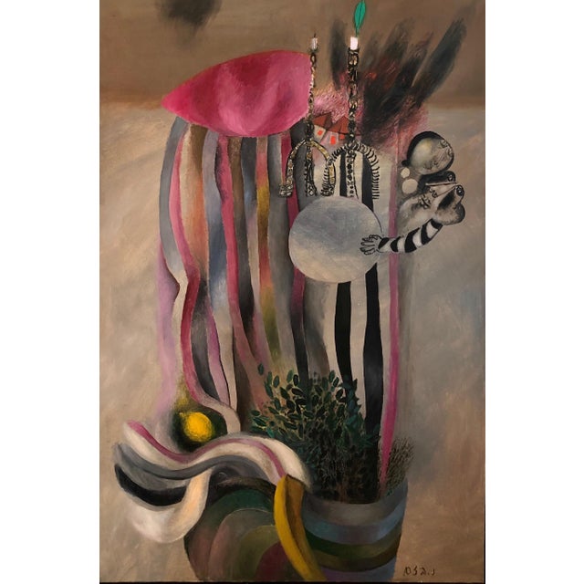 Naftali Bezem, Israeli Surrealist Judaica Abstract Oil Painting Naftali Bezem Bezalel School For Sale