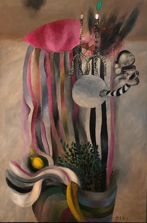 Naftali Bezem, Israeli Surrealist Judaica Abstract Oil Painting Naftali Bezem Bezalel School