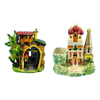 Vintage Ceramic Souvenir Sanremo and Russian Orthodox Church Sculptures, Italy, 1890s, Set of 2 For Sale