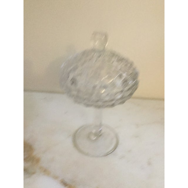 Beautiful vintage candy dish with steam pedestal and lid, nice cubist pattern, in great conditions with no chip or crack,...