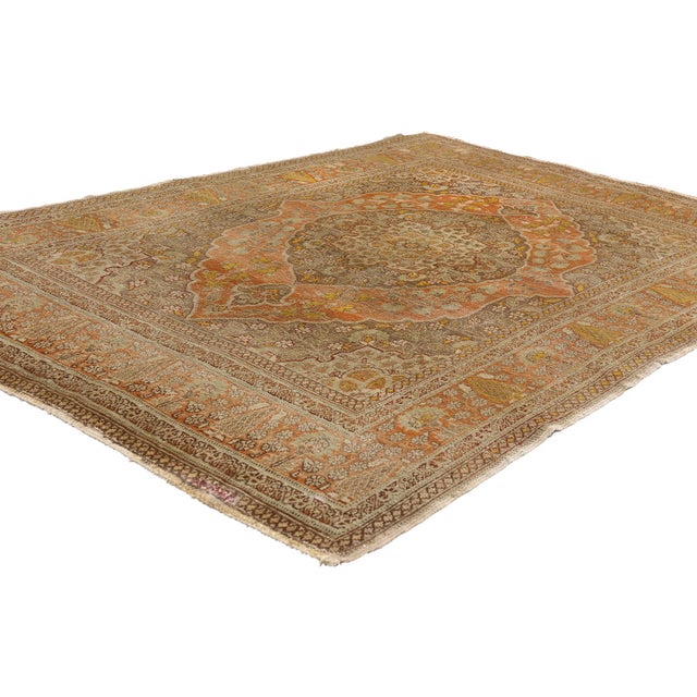 79366 Antique Persian Tabriz Rug, 04'00 x 04'10. The Cypress Court: An Antique Persian Tabriz Masterpiece of Botanical...