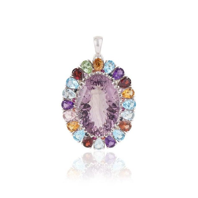 Ornate Victorian Style Multi-Gemstone Pendant in 925 Sterling Silver For Sale - Image 10 of 11