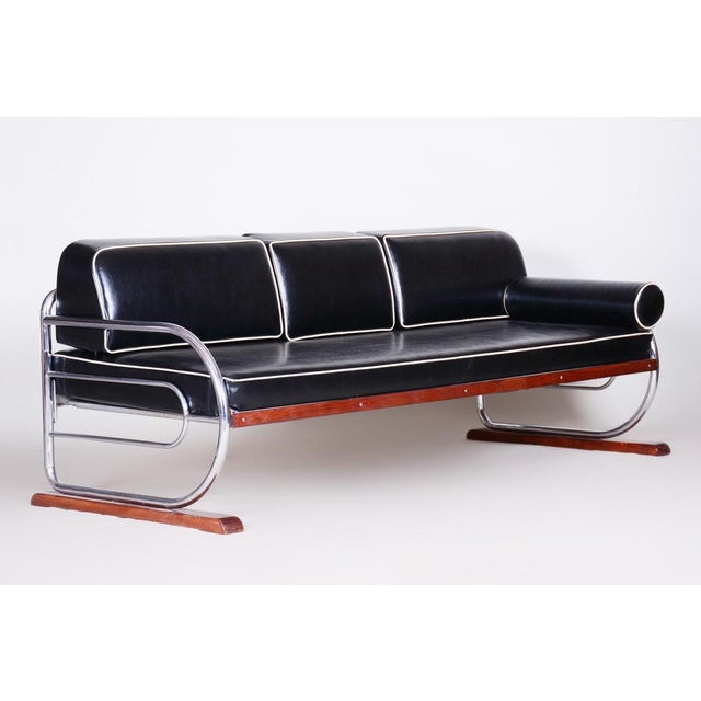 Bauhaus Sofa in Chrome, Steel, and Leather from Robert Slezak, Czech, 1930s For Sale - Image 6 of 9