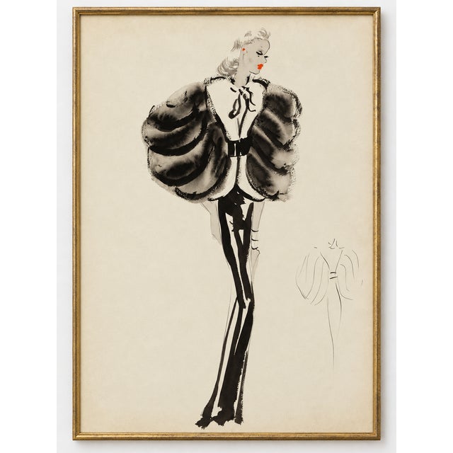 A woman wearing a short white coat with dramatic black fur sleeves over a sleek black dress brings Parisian glamour to...
