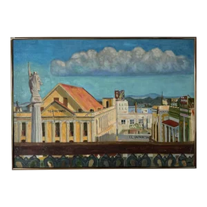 1940's Pura Arias " Theatre Tapia - San Juan Puerto Rico " Oil on Canvas Painting, Framed
