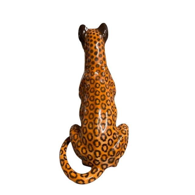 Ceramic Vintage Italian Glazed Ceramic Leopard Statue For Sale - Image 7 of 12