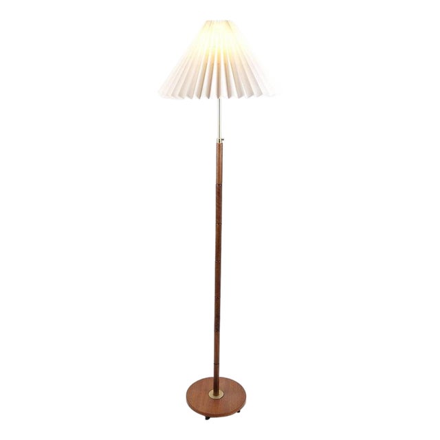 Danish Teak Floor Lamp with Pleated Shade, 1960s For Sale