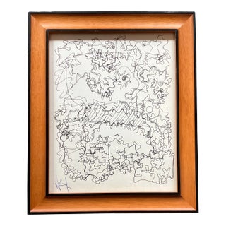 1980’s Original Wayne Cunningham Abstract Ink Drawing Tabletop Frame Signed For Sale