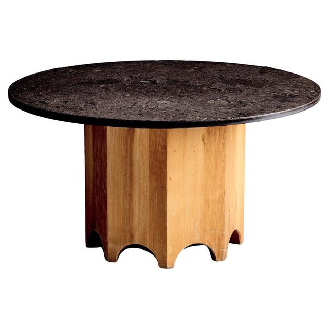 Octagonal Pedestal Table with Round Slate Top, France, 1970s For Sale - Image 12 of 12