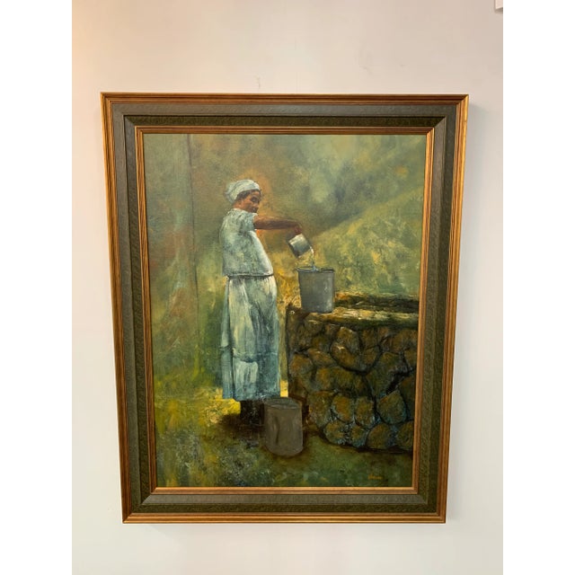 Figurative Oil on Canvas Painting of Farmer Woman by Well, Signed & Framed For Sale - Image 13 of 13