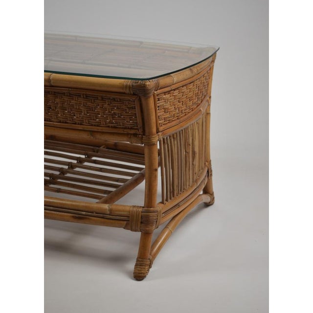 Vintage Rattan and Wicker Coffee Table with Glass Top, 1960s For Sale - Image 18 of 18