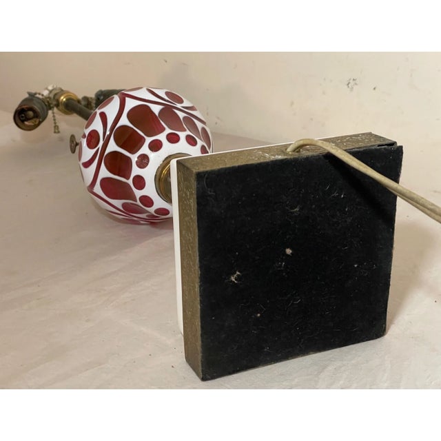 Antique Boston Sandwich Glass Cut to Clear Cranberry White Electrified Oil Lamp For Sale - Image 15 of 15