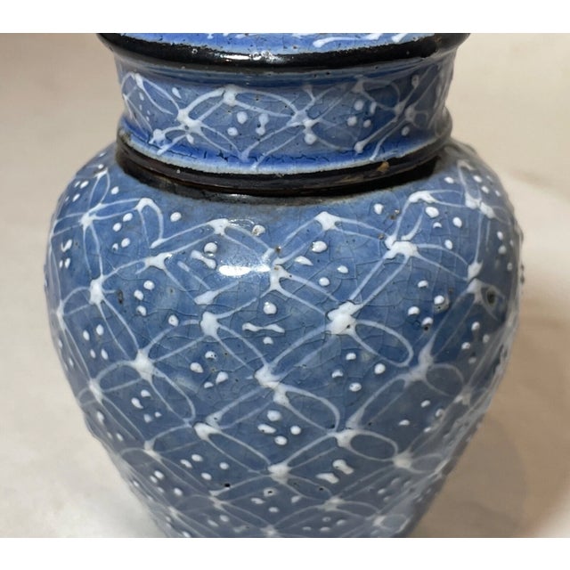 Blue Rare Antique 19th Century Enameled Middle Eastern Lidded Opium Pottery Jar Pot For Sale - Image 8 of 16