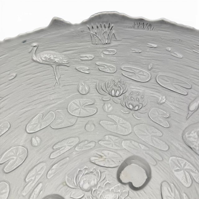 Glass Frosted Glass Console Footed Bowl by Cambridge in the “Everglades” Pattern, Circa 1940 For Sale - Image 7 of 11