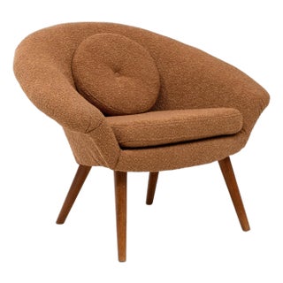20th Century French Orange Upholstered Armchair with Pillow For Sale