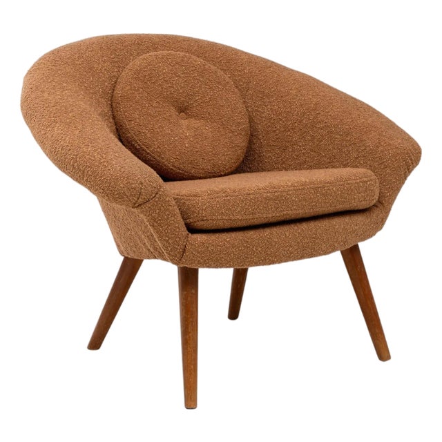 20th Century French Orange Upholstered Armchair with Pillow For Sale