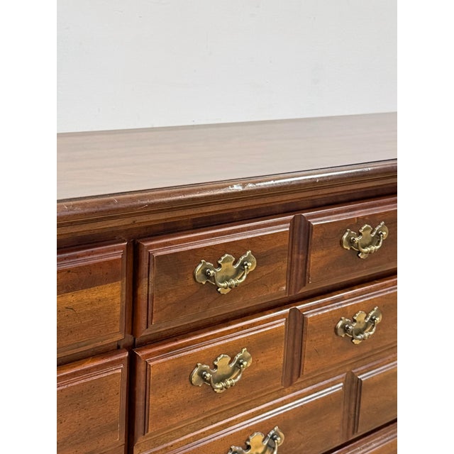 Vintage Dresser American Drew Nine Drawer Lowboy Traditional Brass Hardware For Sale - Image 10 of 18