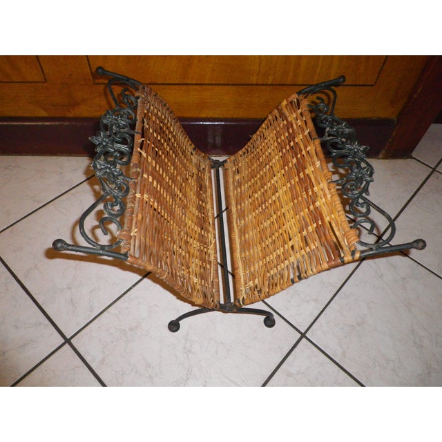 Magazine Racks in Wrought Iron, Wicker and Twisted Wire, France, 1960s-1970s, Set of 2 For Sale - Image 4 of 18
