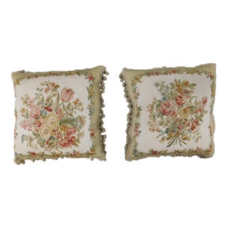 A Matching Pair of Handmade Aubusson Silk Cushions. 20"x 20" For Sale