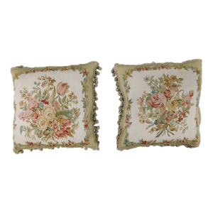 A Matching Pair of Handmade Aubusson Silk Cushions. 20"x 20"