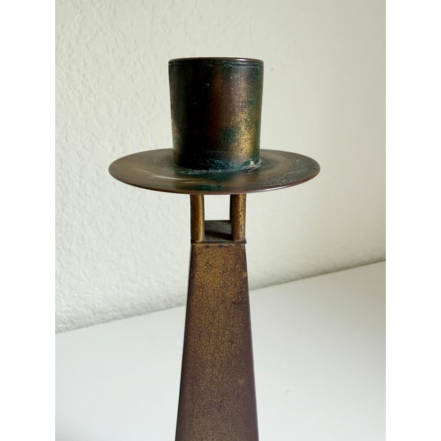 Arts & Crafts Era Brass Candle Holders, a Pair, Early 20th C For Sale In Sacramento - Image 6 of 11